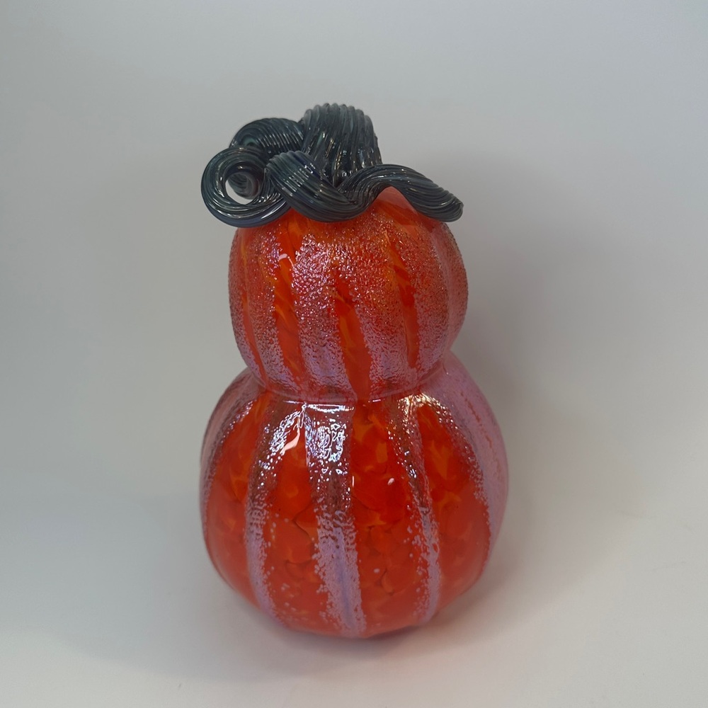 Beautiful Hand Blown Glasss Pumpkin Gourd‎ Orange Shimmer Iridescent